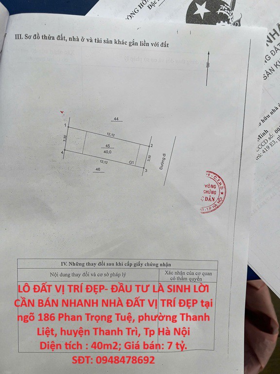 Lô Đất Vị Trí Đẹp- Đầu Tư Là Sinh Lời Cần Bán Nhanh Nhà Đất Vị Trí Đẹp Tại Phường Thanh Liệt, Huyện