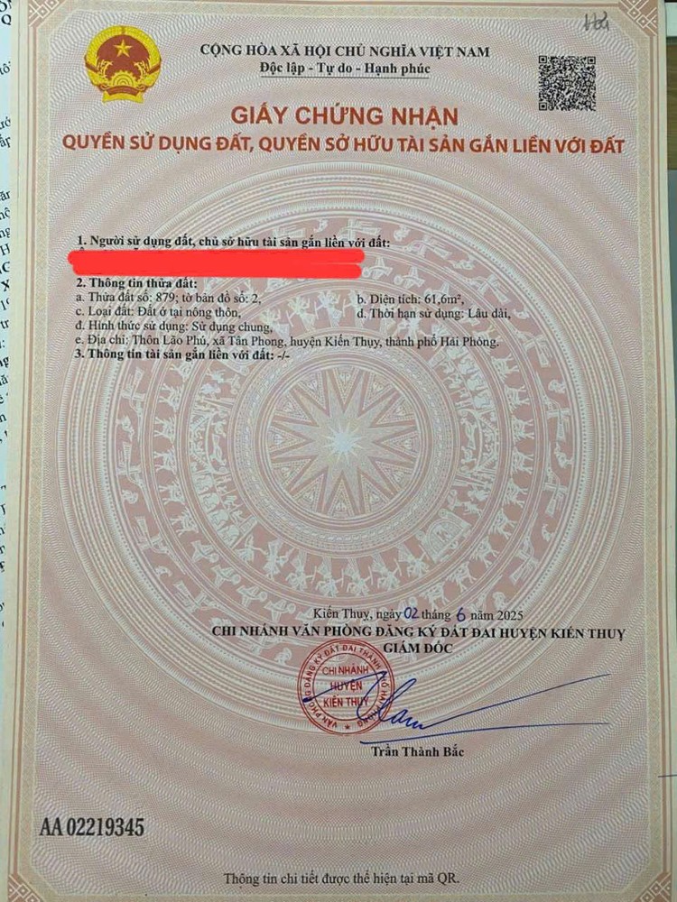 9xx TRIỆU – LÔ ĐẤT TÂN PHONG KIẾN THỤY – NGÕ NHỰA 4M Ô TÔ TRÁNH – TẦM TIỀN HIẾM  ZALO 0567 222 555