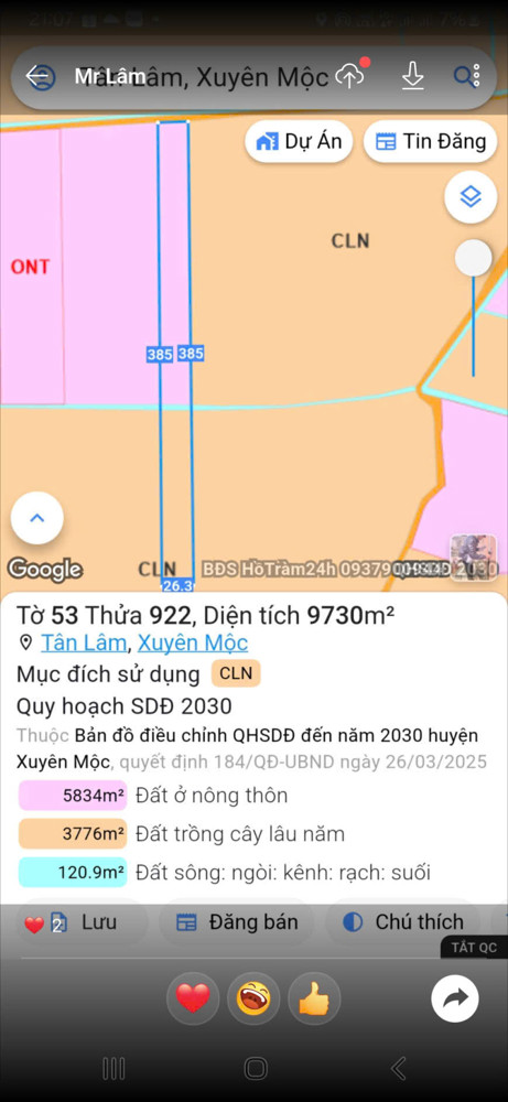 Chủ Bán 9700M Phủ Hồng Tân Lâm Xuyên Mộc Có 80 Thổ Cư