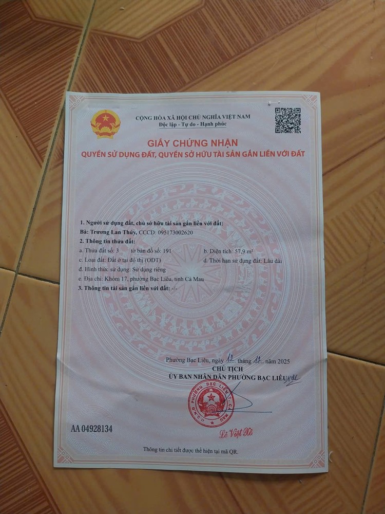 ĐẤT ĐẸP – GIÁ TỐT  – CHÍNH CHỦ CẦN BÁN TẠI đường Hòa Bình, hẻm 6, Phường 7, Bạc Liêu ( Cũ)