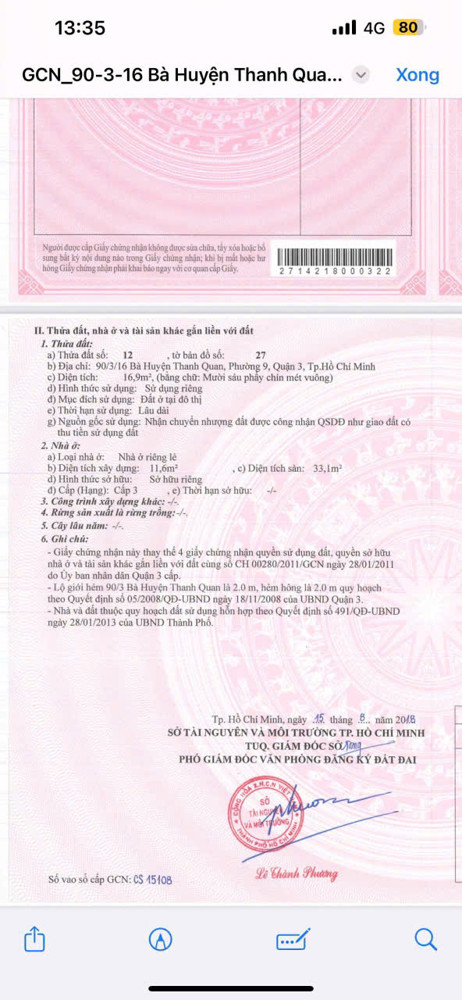 Bán Nhà 88/79/9 Bà Huyện Thanh Quan F9 Q3