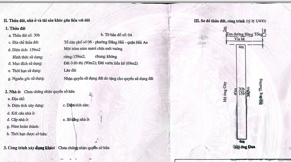 Chính chủ bán đất mặt đường Hàng Tổng Hải An Hải Phòng giá tốt