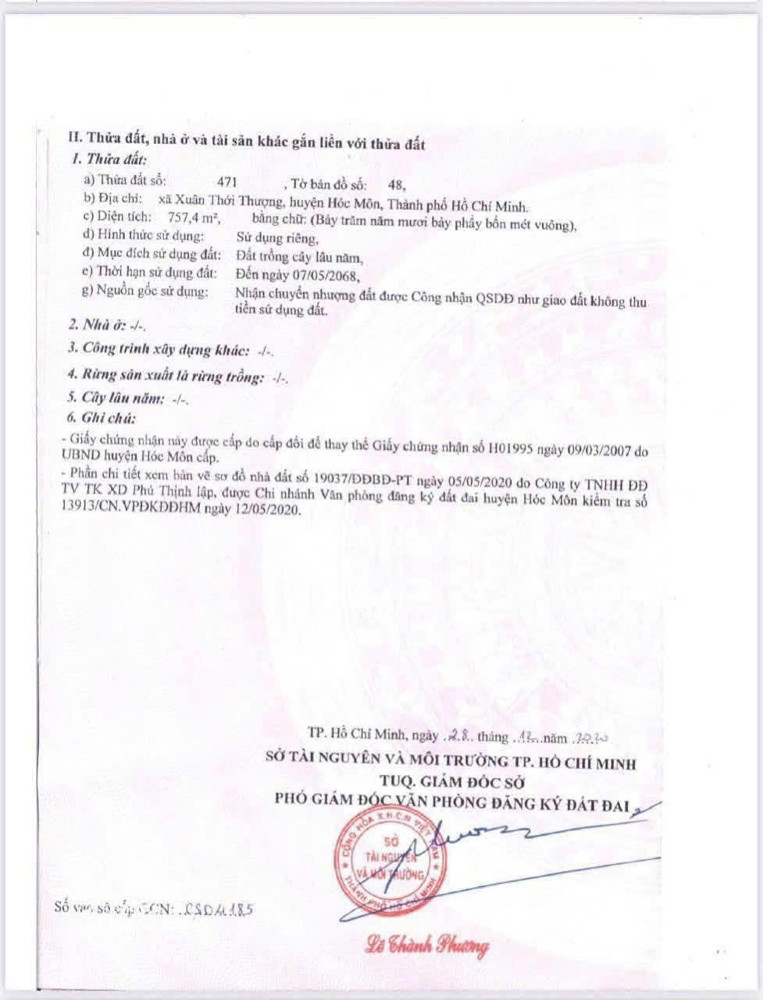 ĐẤT VƯỜN SIÊU ĐẸP (30X52) – GẦN CHỢ ĐẦU MỐI HÓC MÔN – 19,5 TỶ