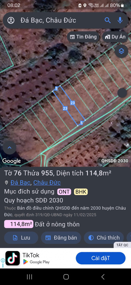 Mình cần bán lô đất đá bạc - châu đức đường nhựa  5x23 có 100 thổ cư