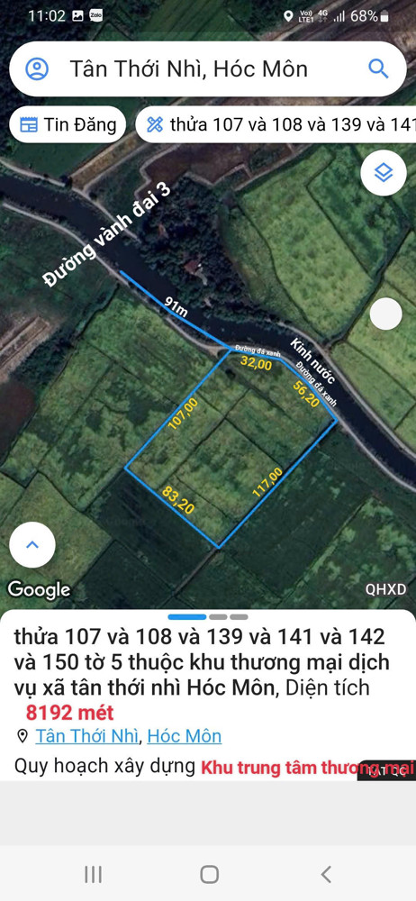 Bán Đất Mặt Tiền 84X117m Giá 3 Triệu/m Đường Kênh 3