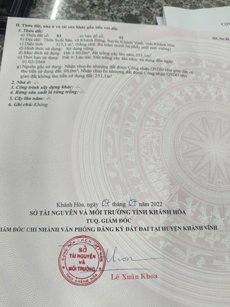 Đất Đẹp– Giá Tốt – Chính Chủ Cần Bán Nhanh Đất Tại Xã Khánh Đông, Khánh Vĩnh, Khánh Hòa