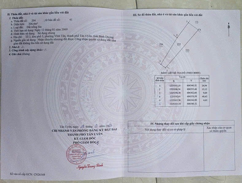 Đất Đẹp – Giá Tốt – Chính Chủ Cần Bán Gấp Tại Xã Vĩnh Tân, Thị Xã Tân Uyên, Bình Dương