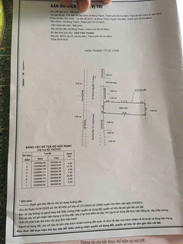 Đất (7X26) Mặt Tiền Bùi Thị Lùng – Ngang 7M – Gần Nguyễn Thị Ngâu, Hm