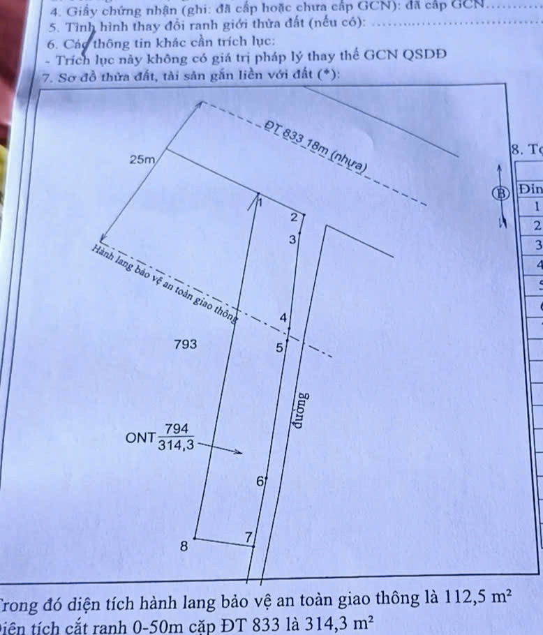 Bán Lô Đất Thổ Hai Mặt Tiền Tỉnh Lộ 833 Giá 1,65 Tỷ