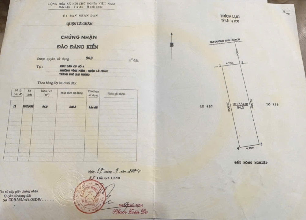 Tuyến 3 Vĩnh Niệm 4 - 94M - Ngang 4.7M - Ngã 4 Cầu Rào 3 Cực Đẹp