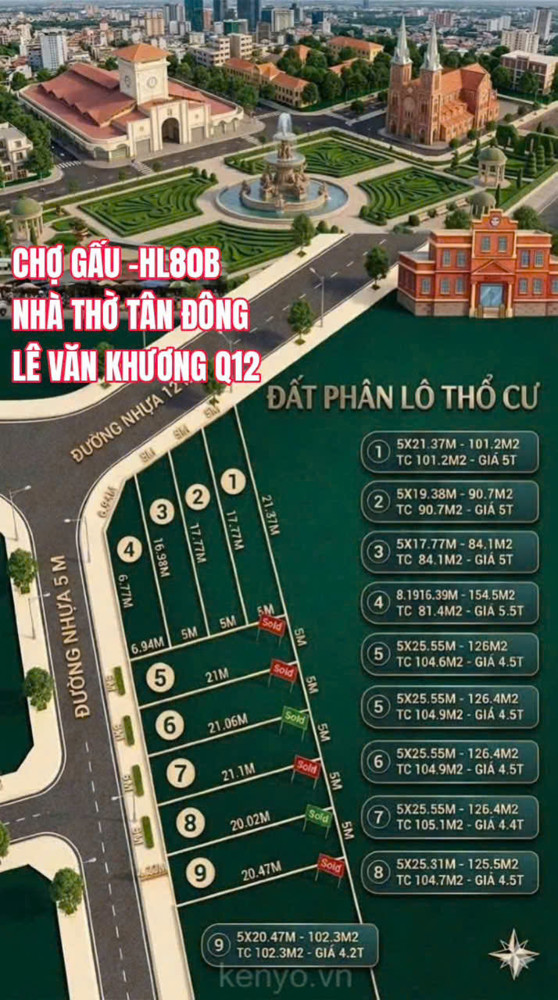 8 Lô Mặt Tiền Nhựa – Giáp Q12 – Gần Chợ Gấu & Nhà Thờ Tân Đông – Từ Nhỉnh 4 Tỷ