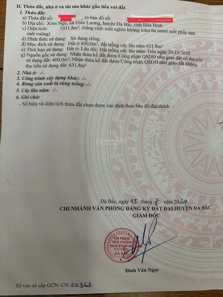 Đất Bán Tại Đt 433, 1,1 Tỷ, 1031 M2, Huyện Đà Bắc, Hòa Bình