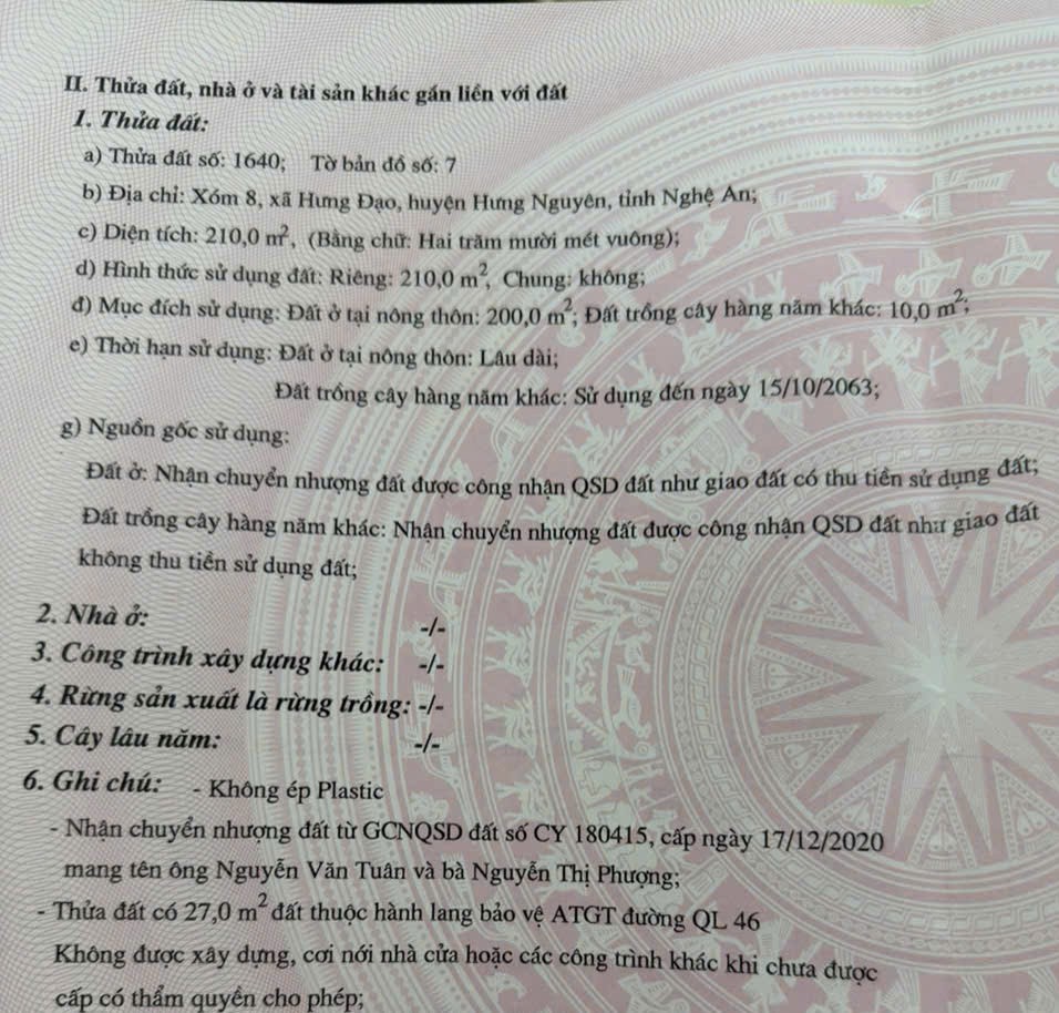 Chính Chủ Cần Bán Đất Mặt Đường Quốc Lộ 46, Xóm 8 Xã Hưng Đạo, Huyện Hưng Nguyên, Tỉnh Nghệ An