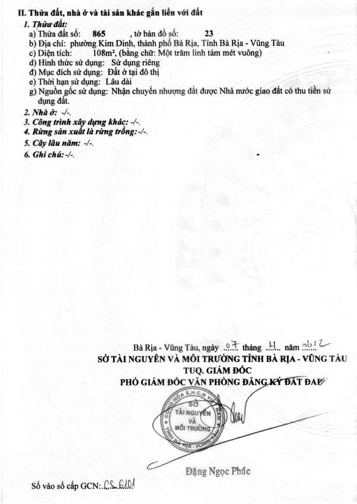 Đất Đẹp- Giá Tốt- Cần Bán Nhanh Đất Tại Phường Kim Dinh, Tp Bà Rịa ,Vũng Tàu