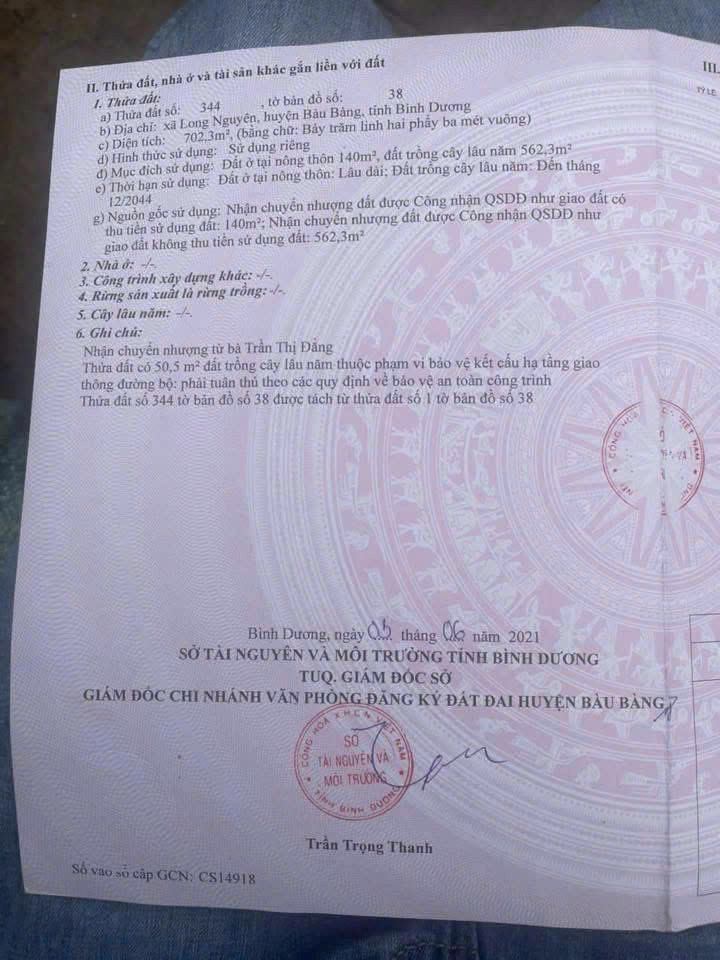 Hot - Bán Gấp Lô Đất 702M² Xã Long Nguyên, Bàu Bàng, Bình Dương – Giá Chỉ 1 Tỷ 250, Bao Sang Tên