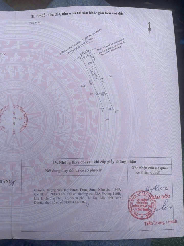 Hot - Bán Gấp Lô Đất 702M² Xã Long Nguyên, Bàu Bàng, Bình Dương – Giá Chỉ 1 Tỷ 250, Bao Sang Tên