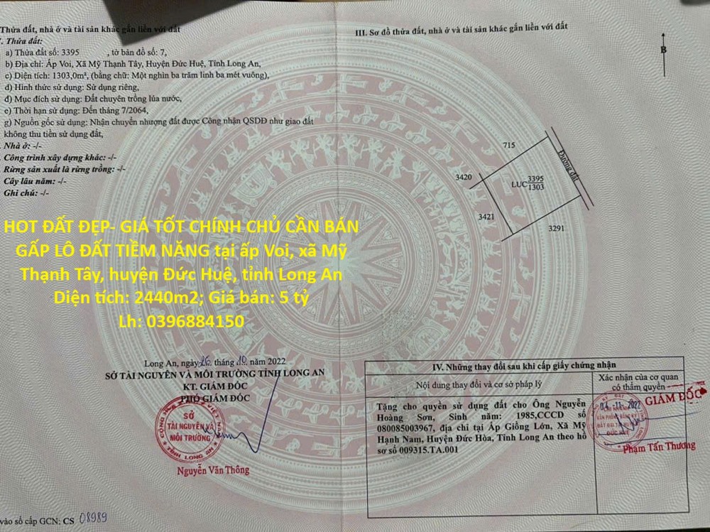 Hot Đất Đẹp- Giá Tốt Chính Chủ Cần Bán Gấp Lô Đất Tiềm Năng Tại Huyện Đức Huệ, Tỉnh Long An