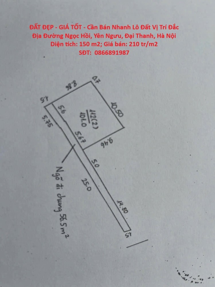 Đất Đẹp - Giá Tốt - Cần Bán Nhanh Lô Đất Vị Trí Đắc Địa Đường Ngọc Hồi, Yên Ngưu, Đại Thanh, Hà Nội