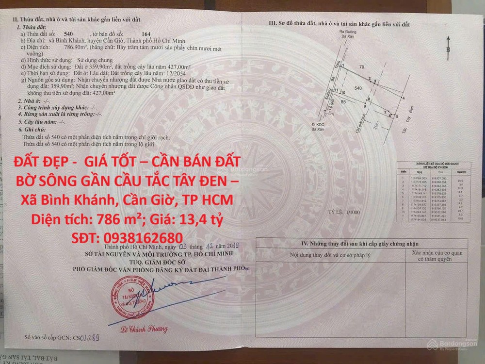 Đất Đẹp - Giá Tốt – Cần Bán Đất Bờ Sông Gần Cầu Tắc Tây Đen – Xã Bình Khánh, Cần Giờ, Tp Hcm