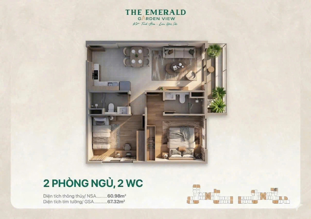 The Emerald Garden View – Căn Hộ 2Pn 2Wc, Chỉ Từ 9 Triệu/tháng, Không Cần Vay