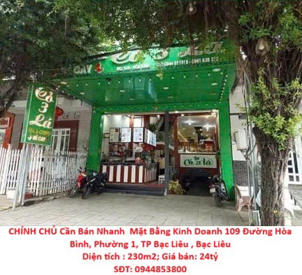 Chính Chủ Cần Bán Nhanh Mặt Bằng Kinh Doanh Đường Hòa Bình, Phường 1, Bạc Liêu Cũ