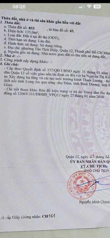 Đất Kdc Tân Tiến – Gần Nguyễn Văn Quá – 5X27m Nở Hậu – Chỉ 7.5 Tỷ