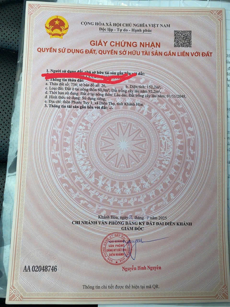 Chính Chủ Bán Gấp Đất Nền , Giá Tốt Tại Xã Diên Thọ , Diên Khánh, Khánh Hòa