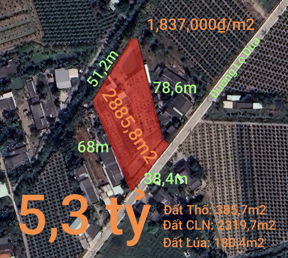 Bán Đất Thổ Vườn Đường Lộ Dừa Giá 5,3 Tỷ