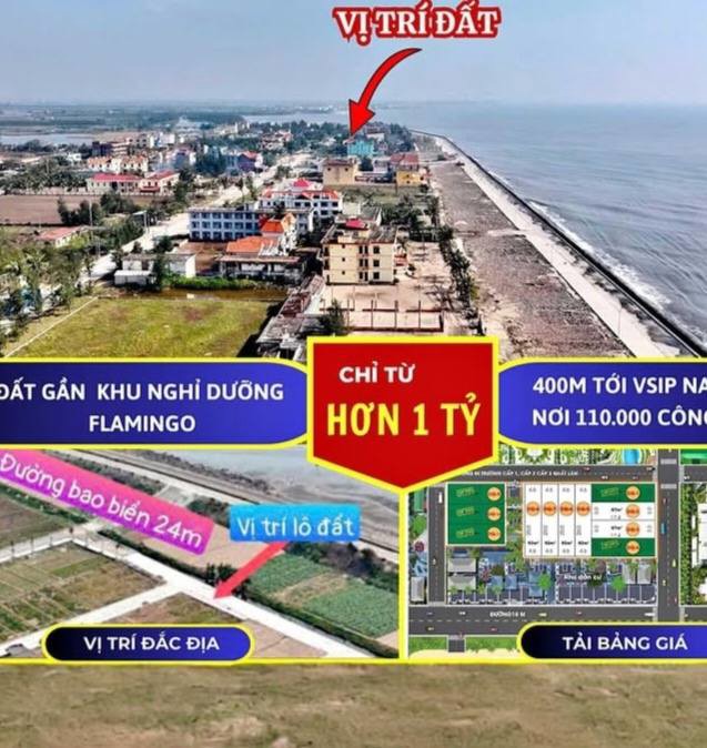 Nhỉnh 1Tỷ/lô Đất Biển – Kề Cận Khu Kinh Tế Ninh Cơ - Nam Định: Phân Ô Bàn Cờ, Sẵn Sổ. Lh: 0981691509