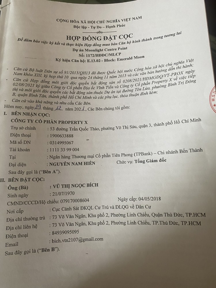 Chính Chủ Bán Căn Hộ 1 Pn+1, 35.98M2, Dự Án Moonlight Centre Point, Quận Bình Tân, Hcm