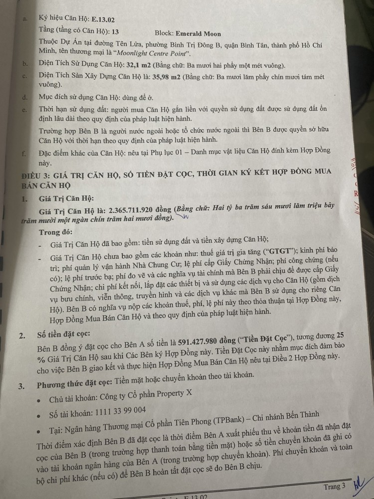 Chính Chủ Bán Căn Hộ 1 Pn+1, 35.98M2, Dự Án Moonlight Centre Point, Quận Bình Tân, Hcm
