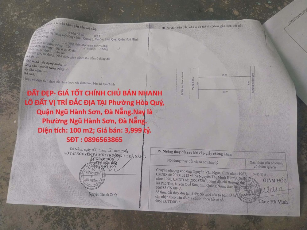 Đất Đẹp- Giá Tốt Chính Chủ Bán Nhanh Lô Đất Vị Trí Đắc Địa Tại Phường Hòa Quý, Quận Ngũ Hành Sơn,