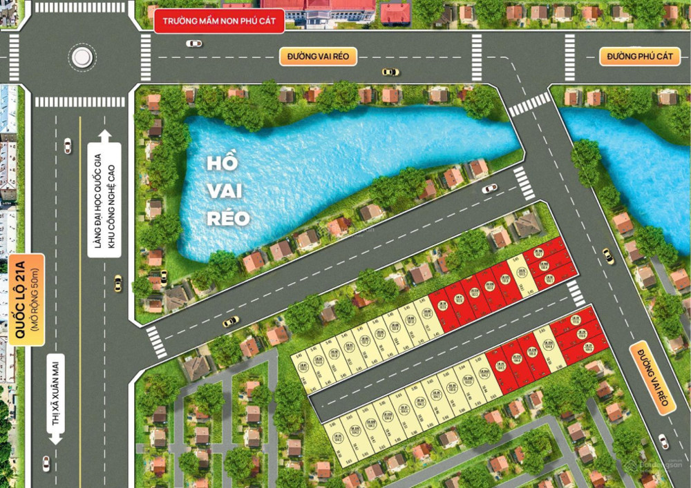 Bán Đất View Hồ Vai Réo, Full Cư 104.3M2, Mt 5.65M, Giá 50 Triệu/m2