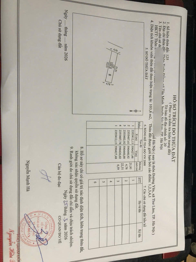 Chục Chính Kinh Doanh Tại Xuân Đồng Tân Mimh -Xã Sóc Sơn Thành Phố Hn - Diện Tích 103,8 M -Khuôn