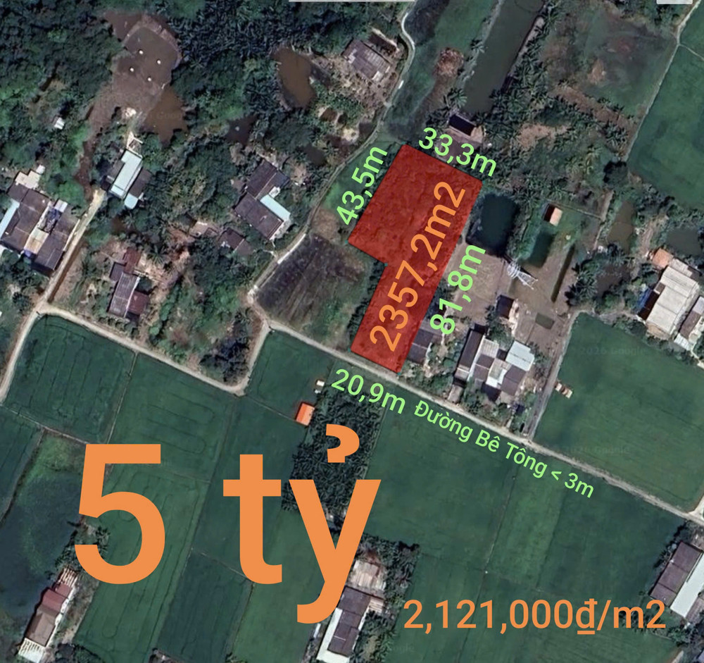 Bán Lô Đất Lúa Xã Tân Trụ Giá 5 Tỷ