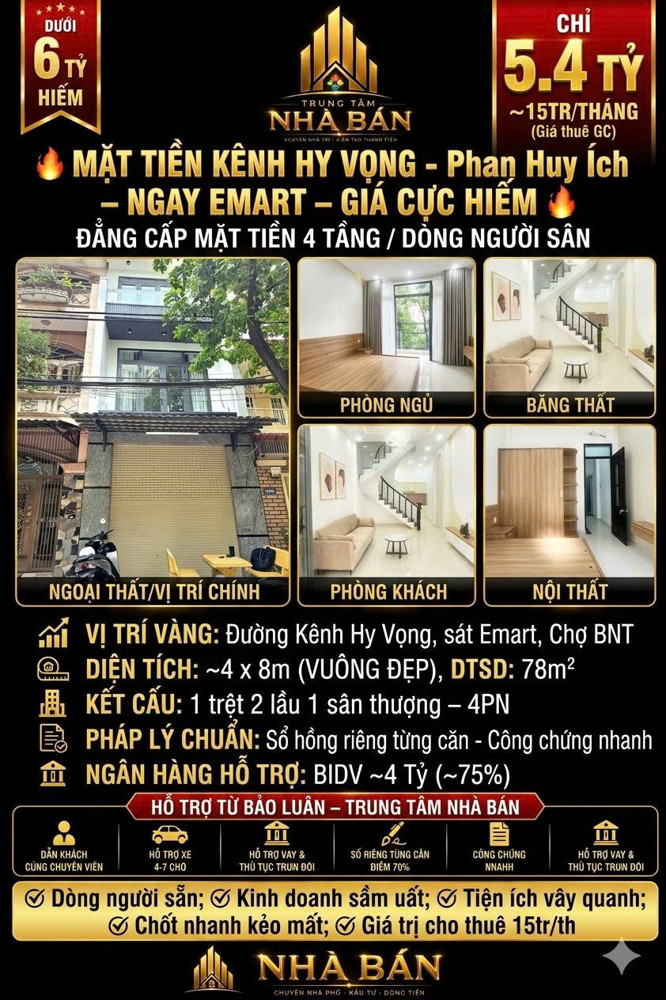 Nhà Phố Đồng Bộ 118 Phan Huy Ích Tân Bình 80M2 Sd - 4T - 4Pn - Sổ Đỏ - 5.4 Tỷ. Lh: 0898333313