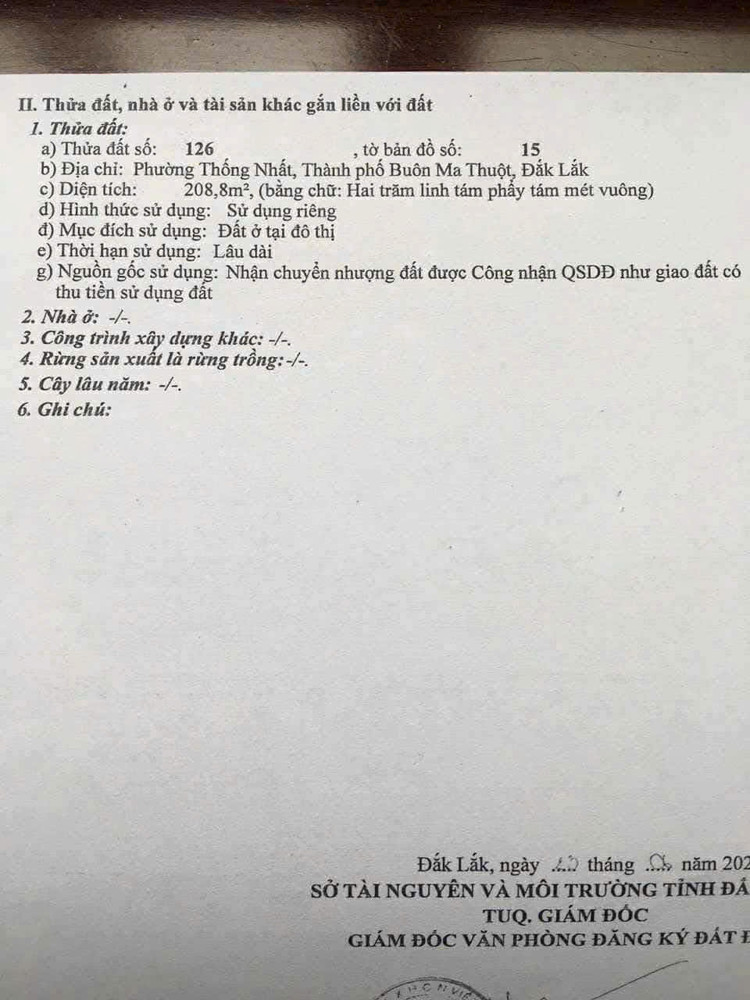 Bán Đất Thổ Cư Trung Tâm Tp. Buôn Ma Thuột – Mặt Tiền Đường Hoàng Diệu – Có Sẵn Nhà 1 Trệt 1 Lầu