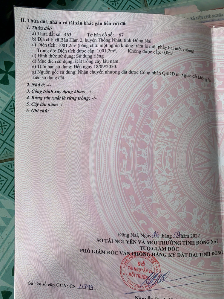 Chỉ 1.68 Tỷ (Bớt Lộc) - Bán Vườn Chôm Chôm Xã Bàu Hàm 2 - Thống Nhất - Đồng Nai