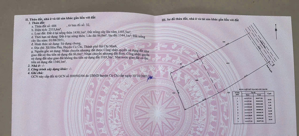 Bán Đất Bến Than Hòa Phú Củ Chi – 2.534M² – Có Nhà – Gần Vành Đai 3 Hơn 29Đ