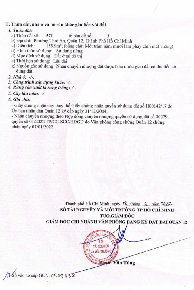 Bán Lô Đất Mt Trần Thị Cờ, P. Thới An, Quận 12 – Dt Đẹp – Thổ Cư 156M² – Giá 9.99 Tỷ