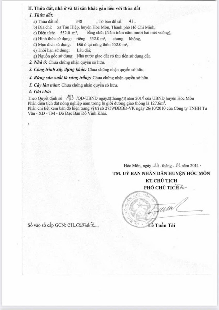 Kho/xưởng Mặt Tiền Tân Hiệp 4 Hóc Môn – 20X50 – Full Thổ – Giá 29.9 Tỷ (Tl)