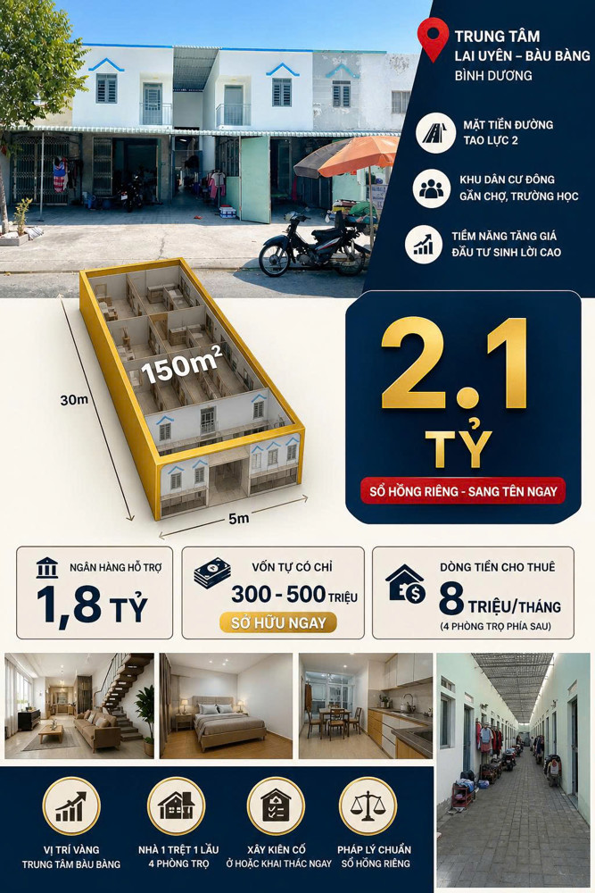 Nhà Mặt Phố Tạo Lực 2 - Lai Uyên 150M2/2.1 Tỷ - Sổ Đỏ Trao Tay - Cơ Hội Có 102!