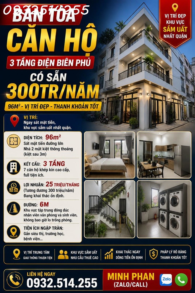 Toà Căn Hộ Thu Nhập 300Tr/năm - Đường Điên Biên Phủ - Giá Bán Chỉ 7 Tỷ Xxx - Kiệt Ô Tô 6M - Thanh
