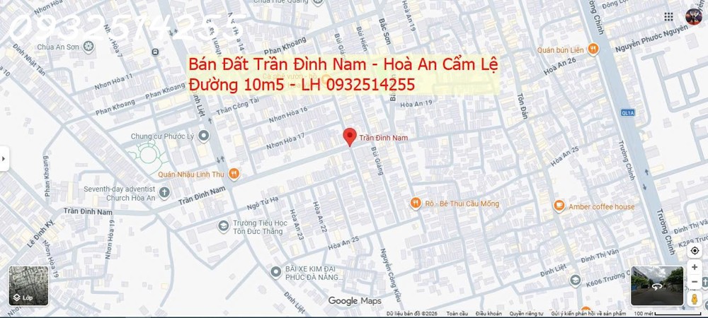 Chính Chủ Bán Đất Trần Đình Nam Đường 10M5 - Hoà An Cẩm Lệ - Giá 7 Tỷ 2 - Lh 0932514255
