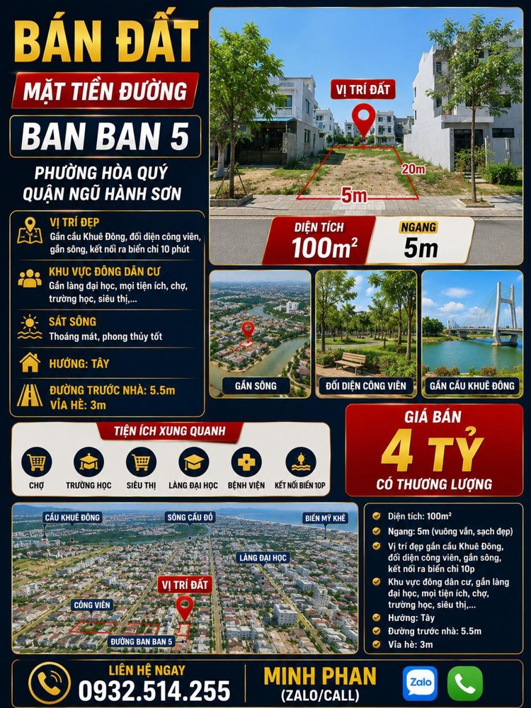 Chính Chủ Cần Bán Lô Đất Khu Bá Tùng - Đường Ban Ban 5 - Ngũ Hành Sơn - Giá 4 Tỷ Tl