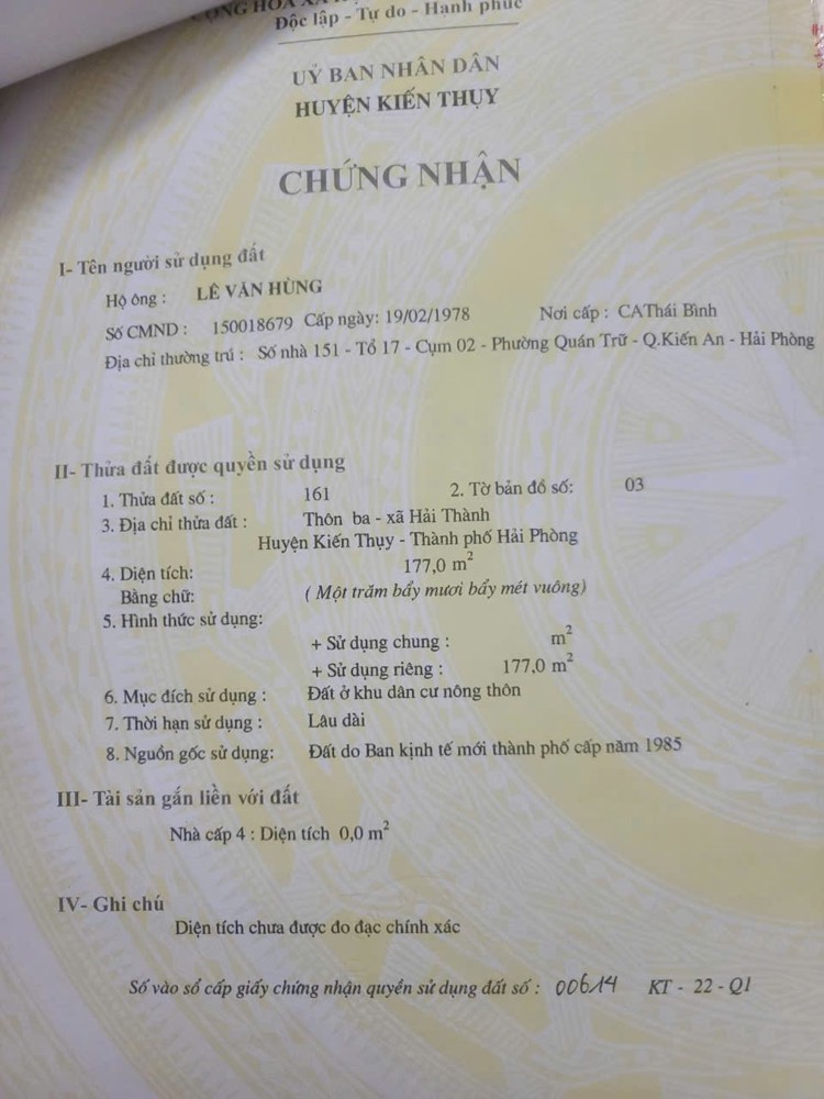 Bán Lô Đất Mặt Trục Chính Công Viên Hải Thành - Dương Kinh
