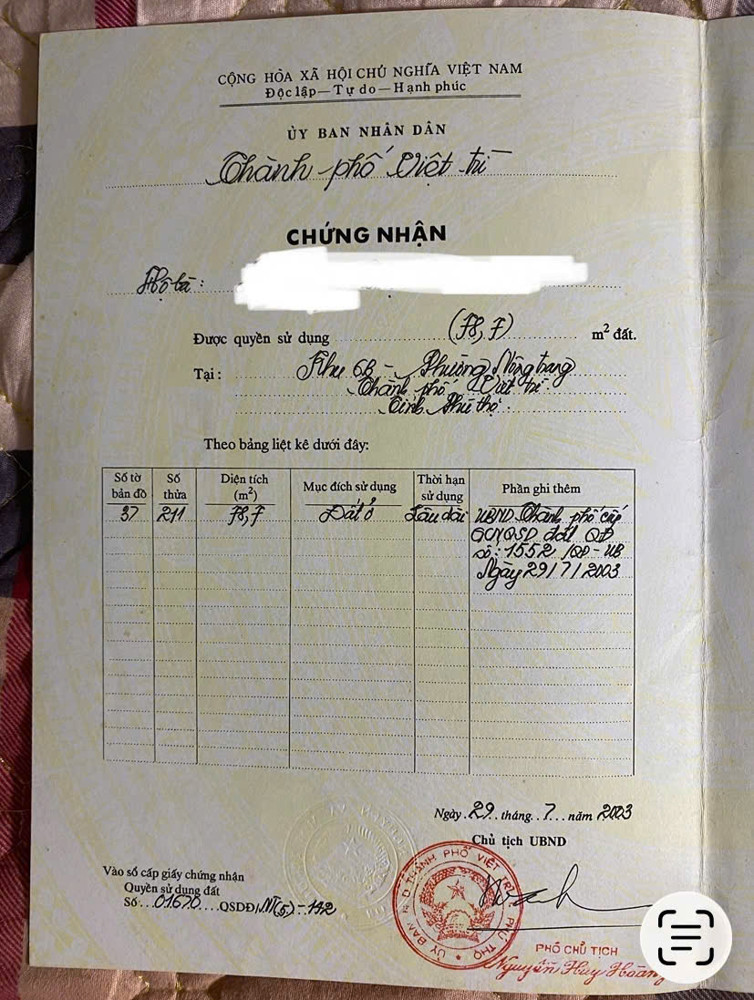 Chính Chủ Bán Đất Đẹp Khu Đồi Ông To – Phường Nông Trang, Tp. Việt Trì, Phú Thọ