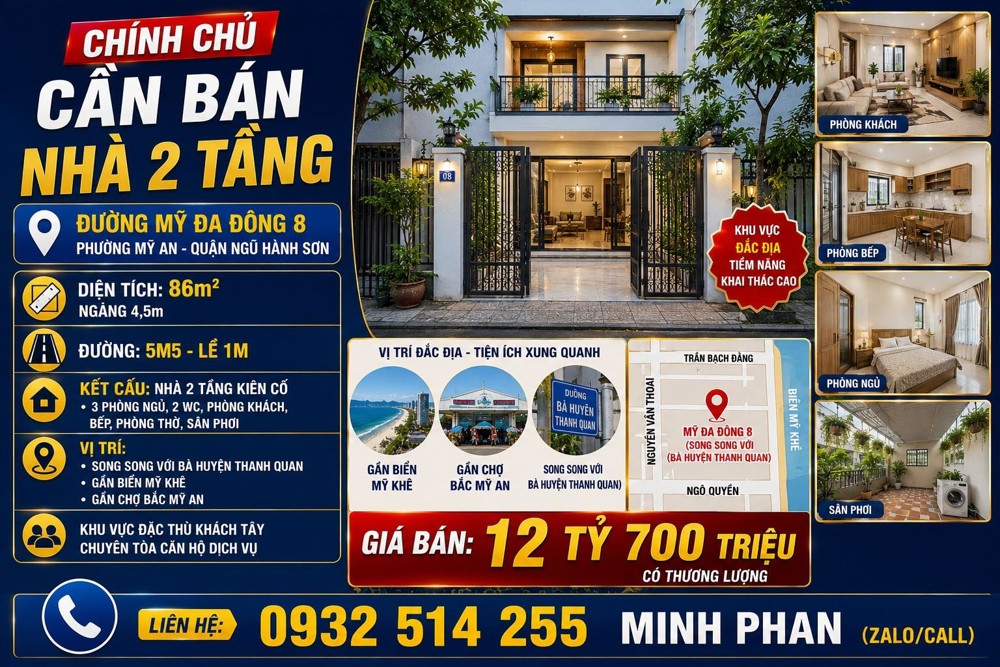 Chính Chủ Bán Nhà 2 Tầng Mỹ Đa Đông 8 - Gần Biển - Mỹ An - Ngũ Hành Sơn - Giá Rẻ