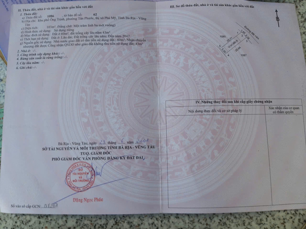 Chính Chủ Cần Bán Lô Đất Đẹp – Giá Tốt Tại Khu Phố Ông Trịnh, Phường Tân Phước, Thị Xã Phú Mỹ,