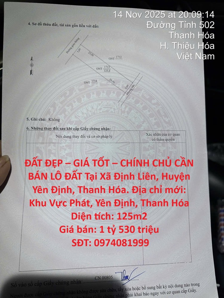Đất Đẹp – Giá Tốt – Chính Chủ Cần Bán Lô Đất Tại Xã Định Liên, Huyện Yên Định, Thanh Hóa